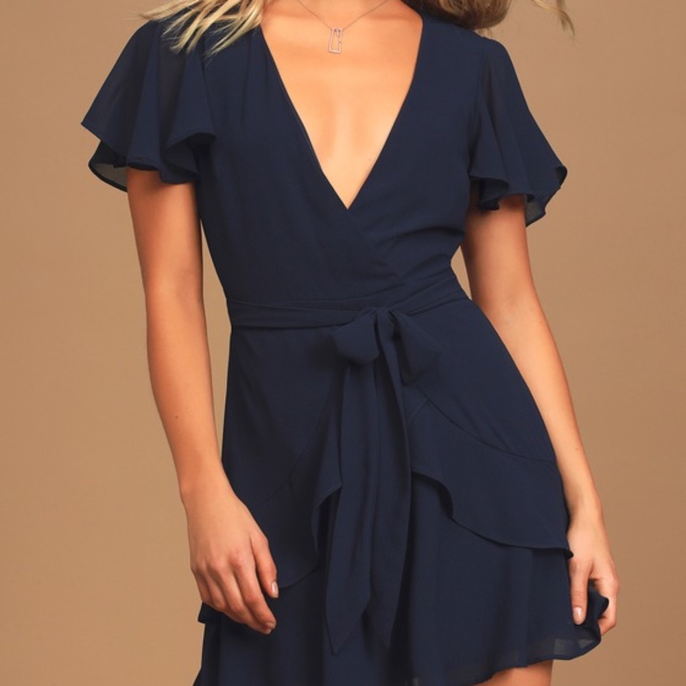 Lulus Sweet Like You Navy Ruffled Mini Dress Blue - Size S